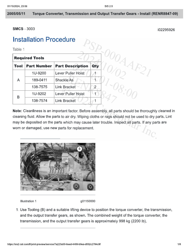 Torque Converter, Transmission and Output Transfer Gears - Install ...