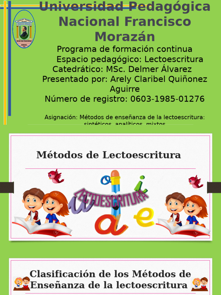 Métodos de Enseñanza para Lectura y Escritura | PDF | Palabra | Artes ...