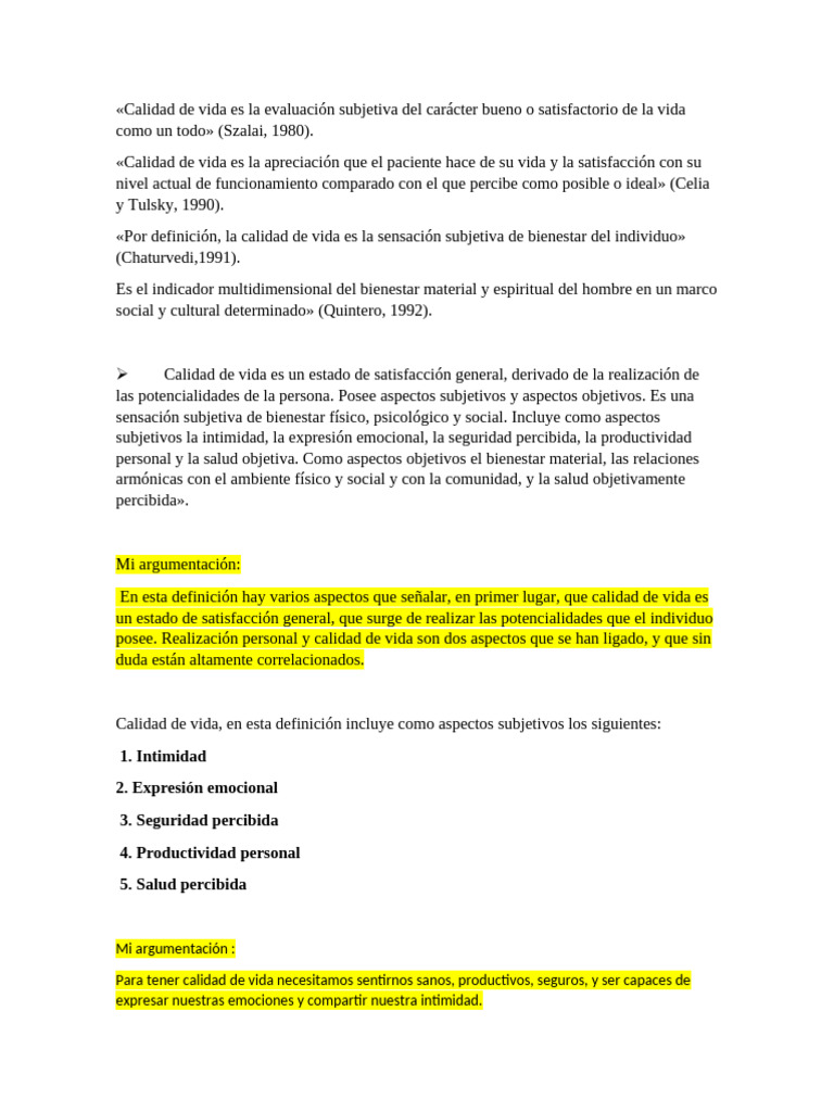 Calidad de Vida 1 | PDF | Calidad de vida | Las emociones
