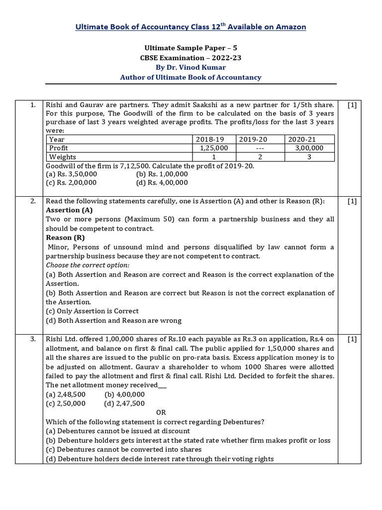 Ultimate Sample Paper 5 | PDF