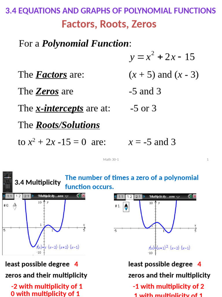 Equations and Graphs of Polynomial Functions | PDF | Zero Of A Function ...