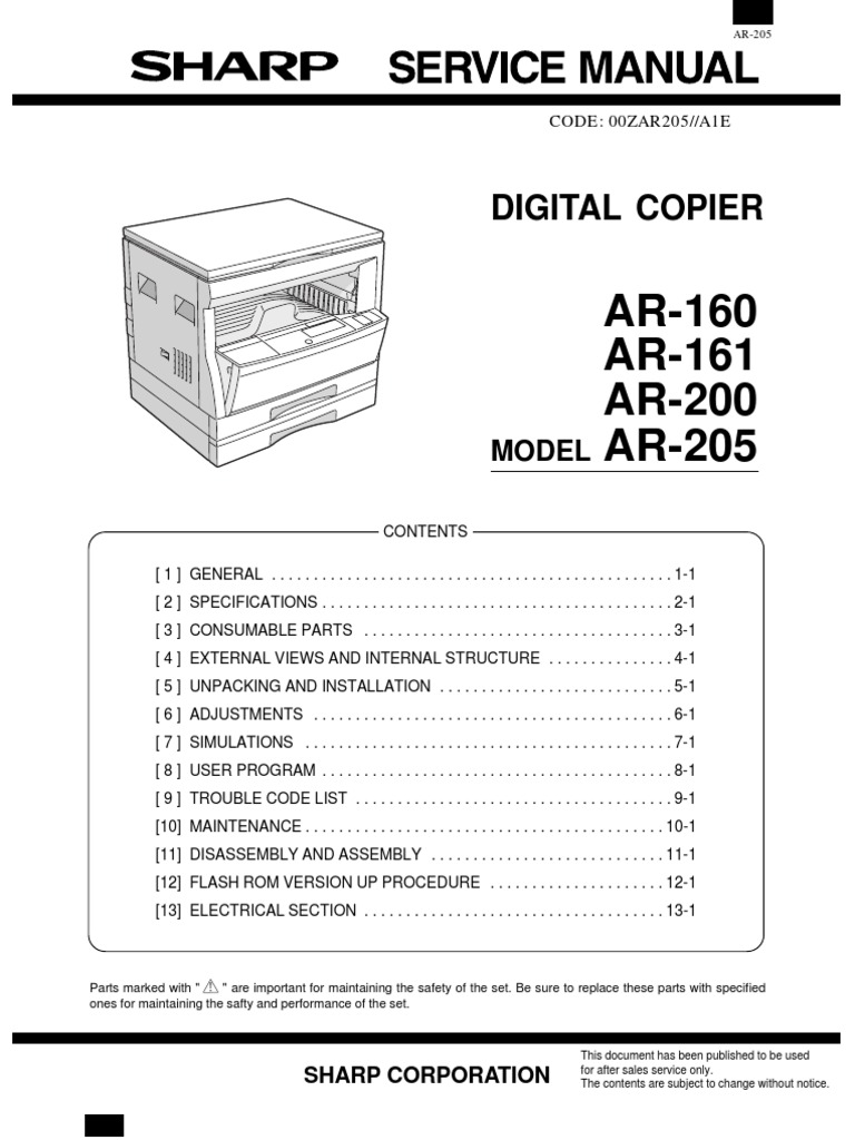 Sharp Ar 205 Service Manual | PDF | Photocopier | Image Scanner