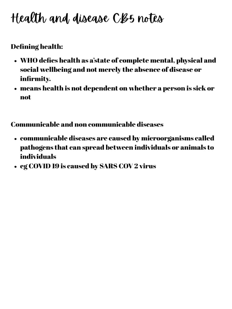 Health and Disease CB5 Notes | PDF
