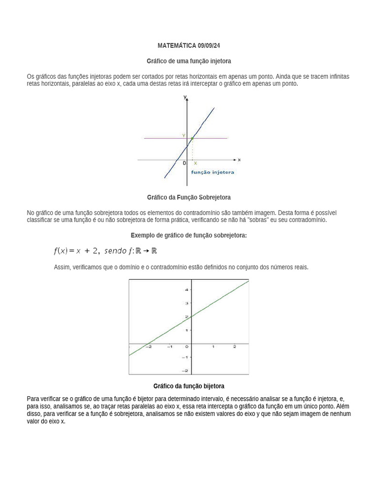 MATEMÁTICA 09/09/24 Gráfico de Uma Função Injetora | PDF