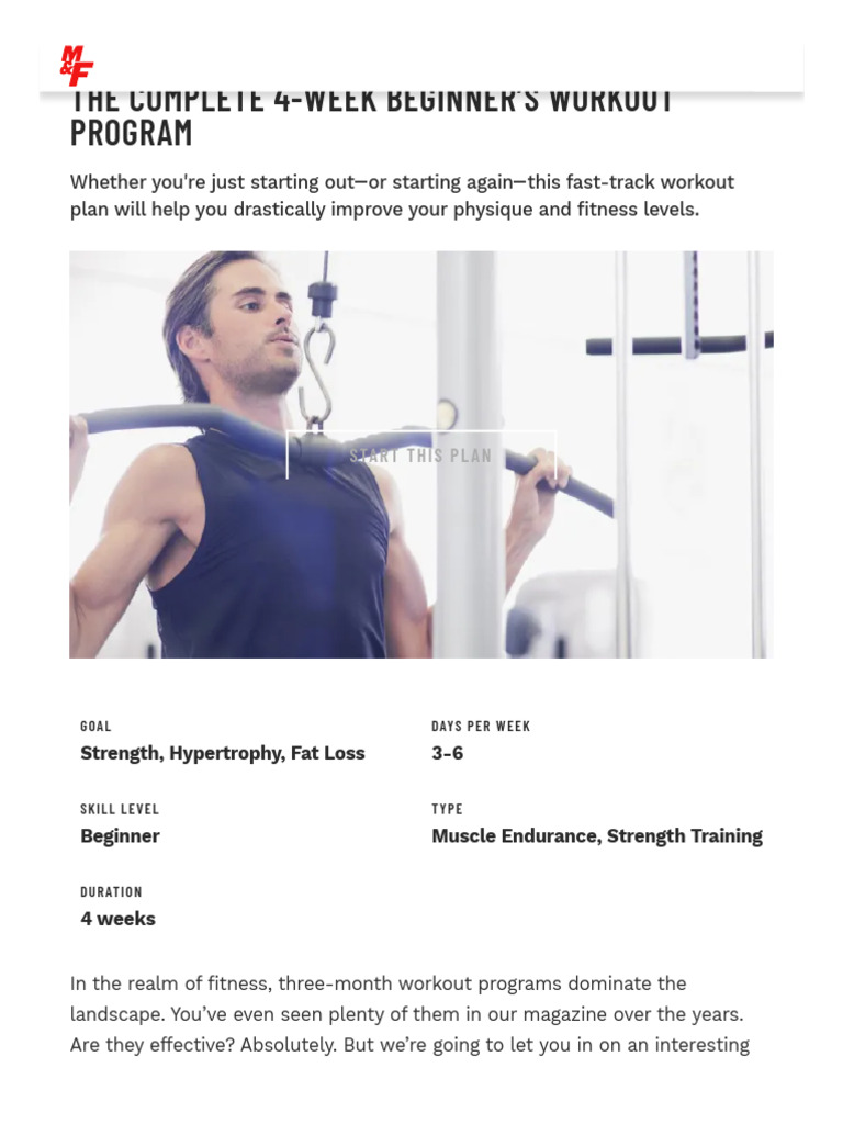 The Complete 4-Week Beginner's Workout Programs - Muscle & Fitness | PDF