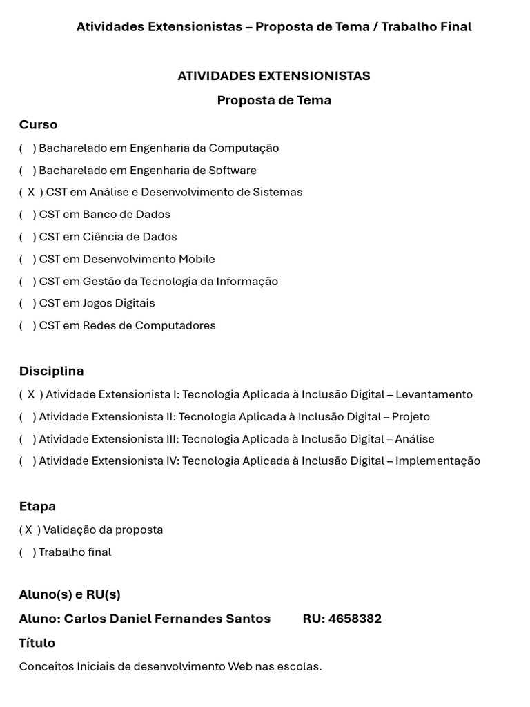 Atividade Extensionista | PDF