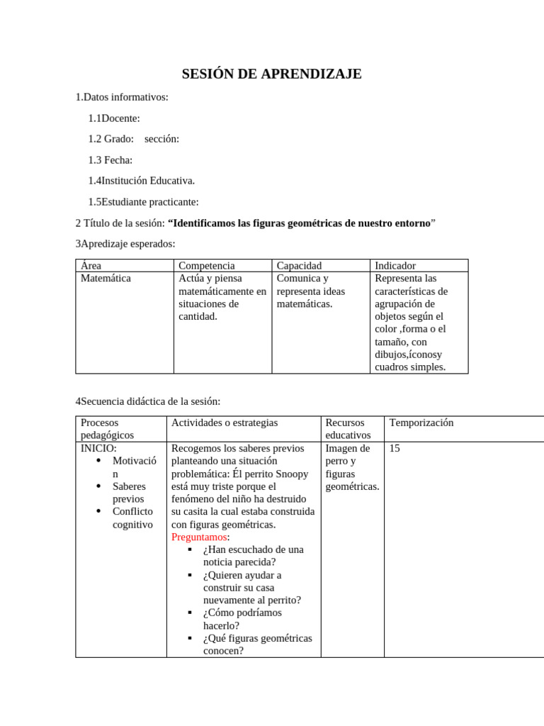 SESIÓN DE APRENDIZAJE Mate | PDF