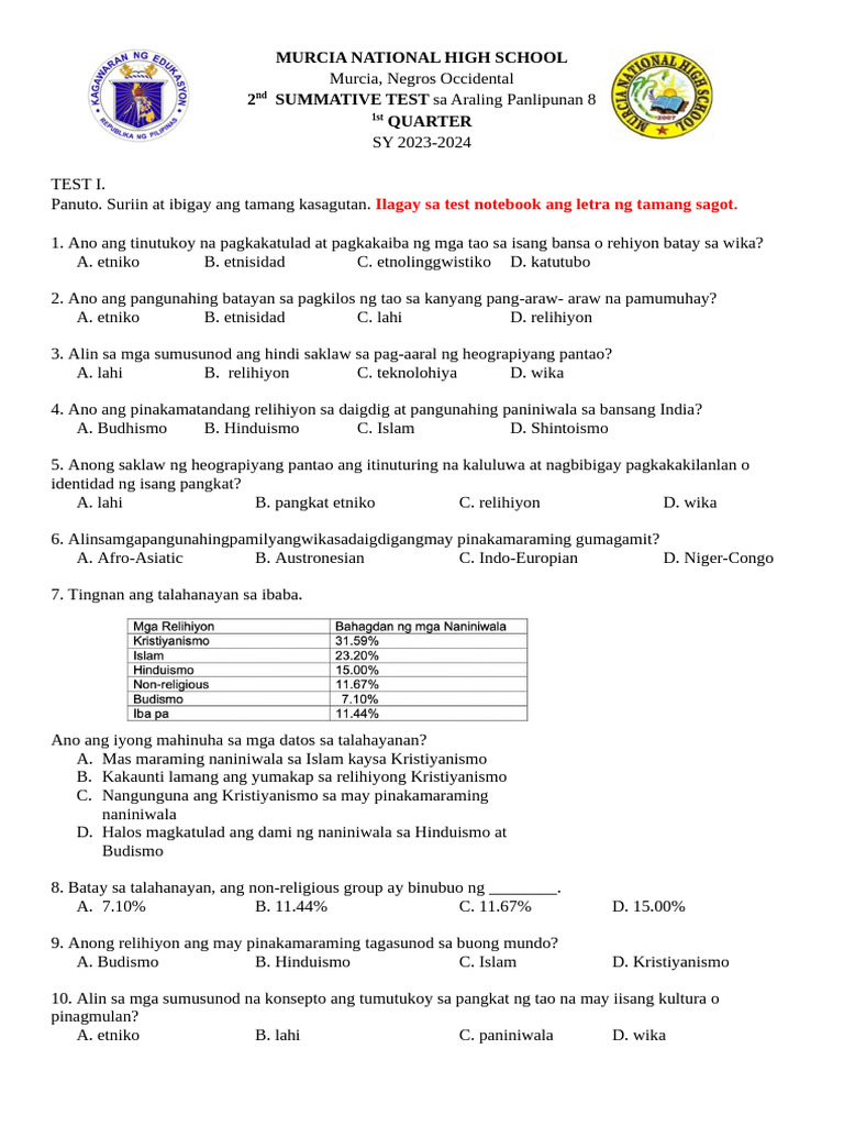 Summative Test 2 | PDF