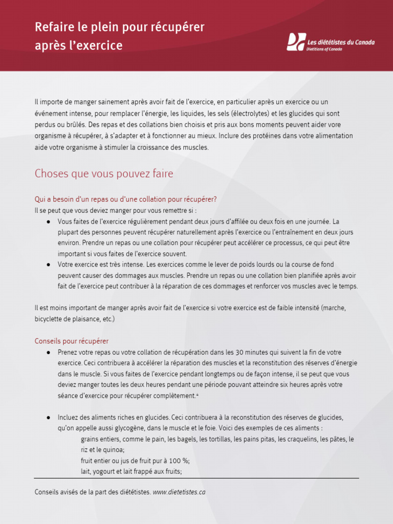 FACTSHEET Refuelling To Recover After Exercise FRE | PDF