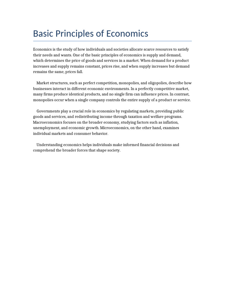 Basic Principles of Economics Detailed | PDF