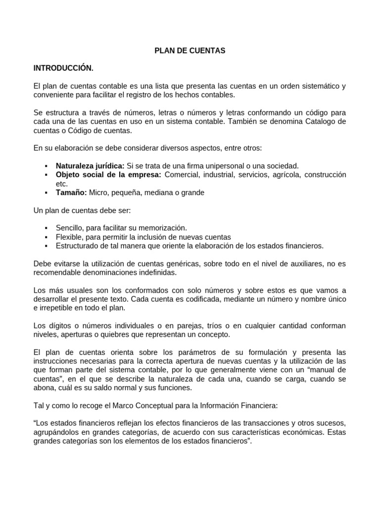 Plan de Cuentas Contabilidad I | PDF