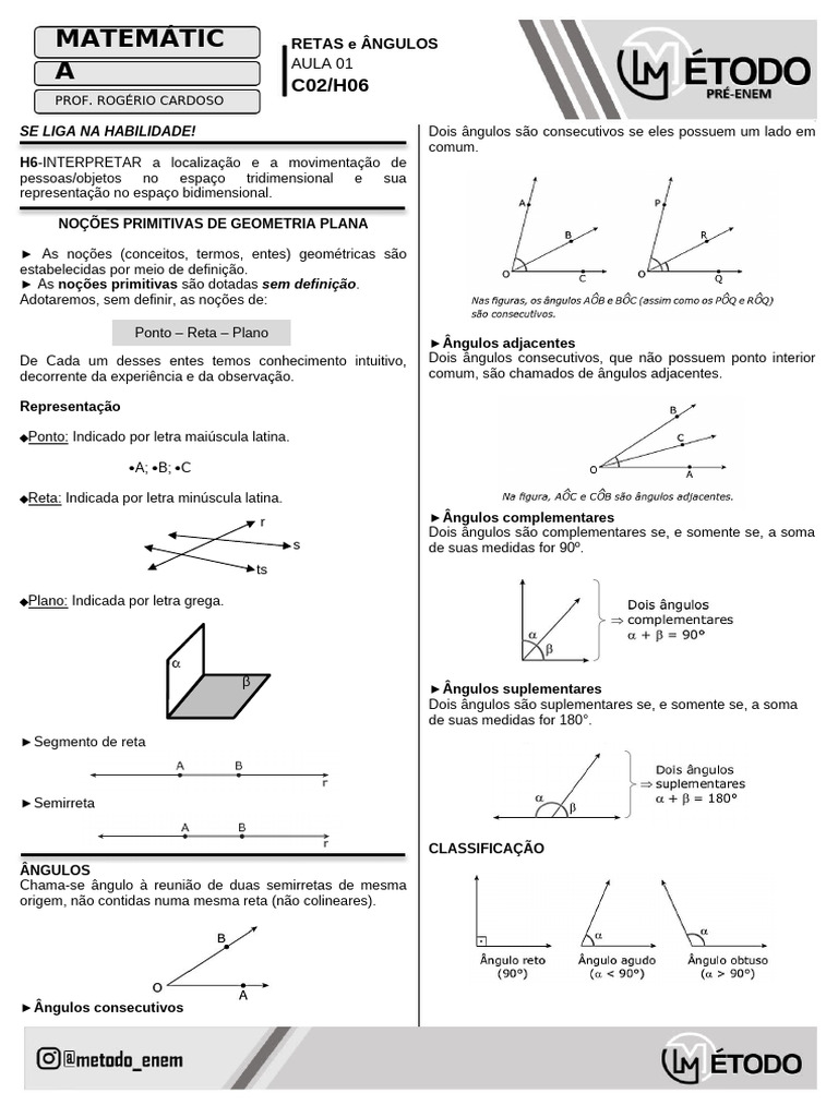 Noções de Retas e Ângulos na Geometria | PDF | Ângulo | Linha (Geometria)