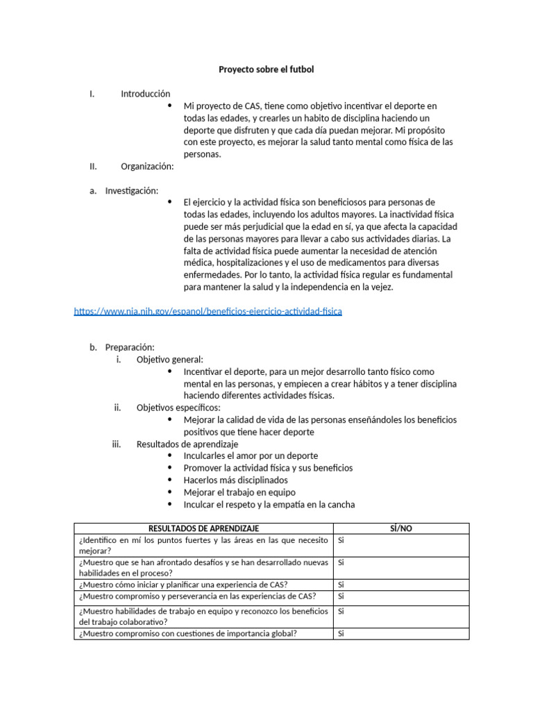 Proyecto sobre el futbol resultados de aprendizaje s no pdf