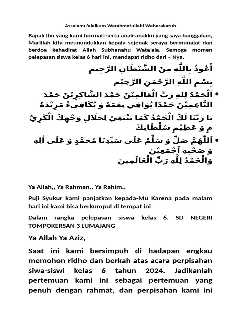 Doa Perpisahan Kelas 6 PDF