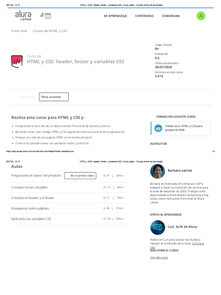 HTML y CSS - Header, Footer y Variables CSS - Alura Latam - Cursos ...