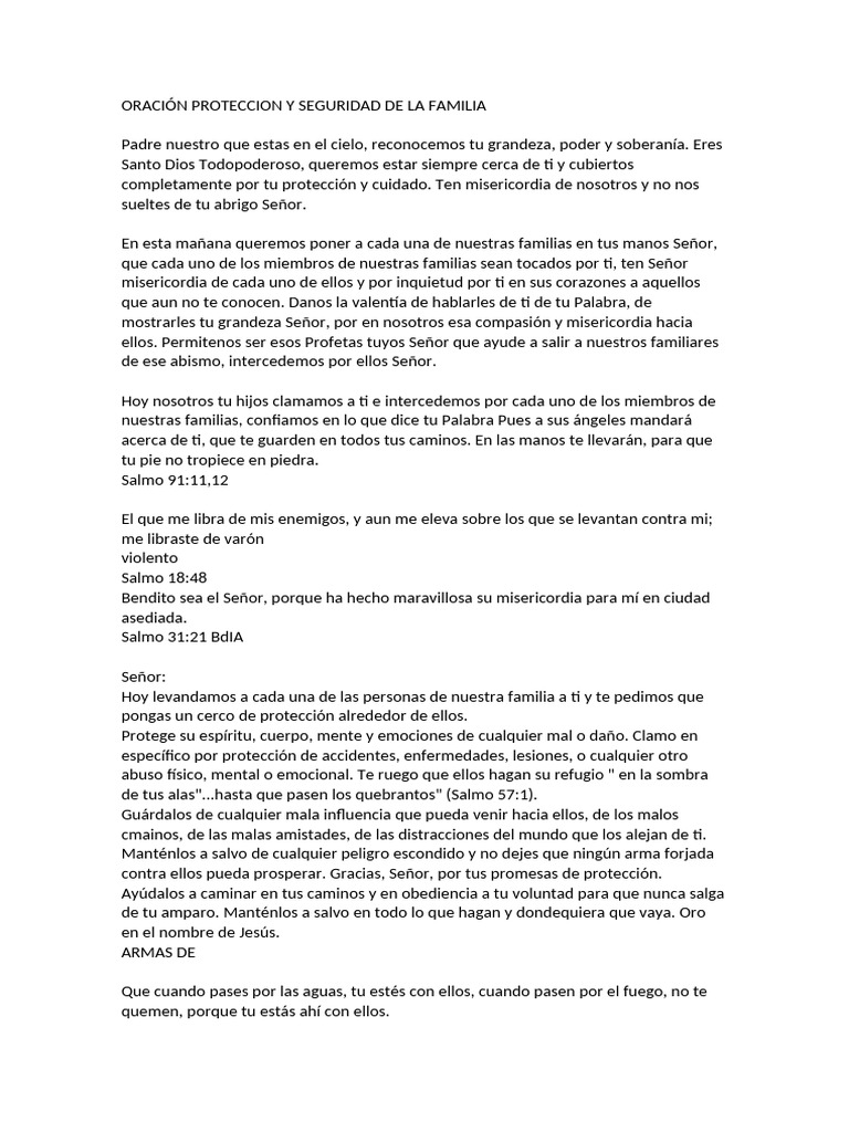 Oración Proteccion y Seguridad de La Familia | PDF