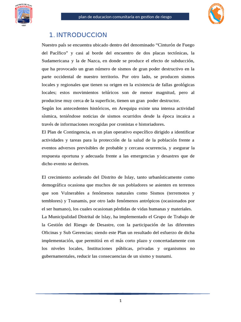 Plan Comunitario de Riesgo Mdi | PDF | Temblores
