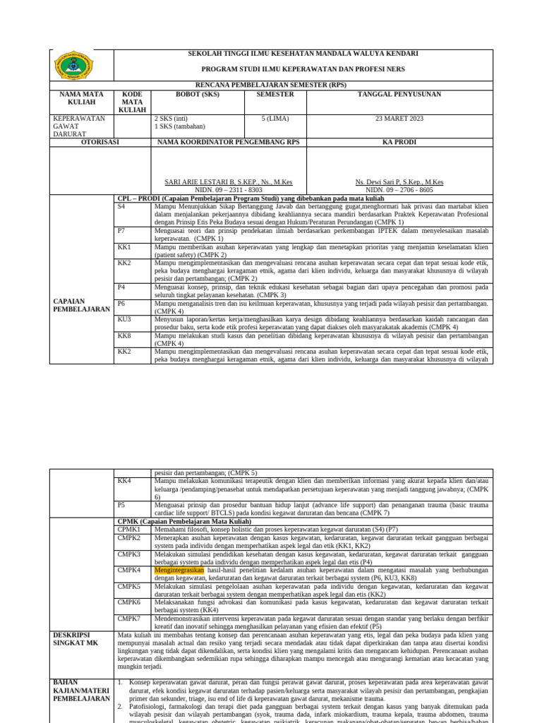 RPS Keperawatan Gawat Darurat | PDF