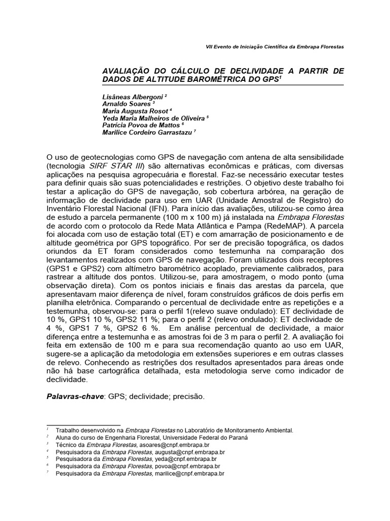 Artigo avalia o do c lculo de declividade a partir de dados de