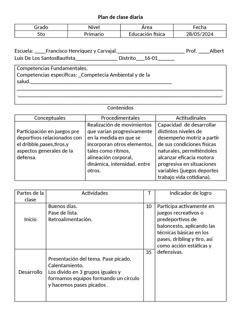 Plan de Clase Diaria | PDF