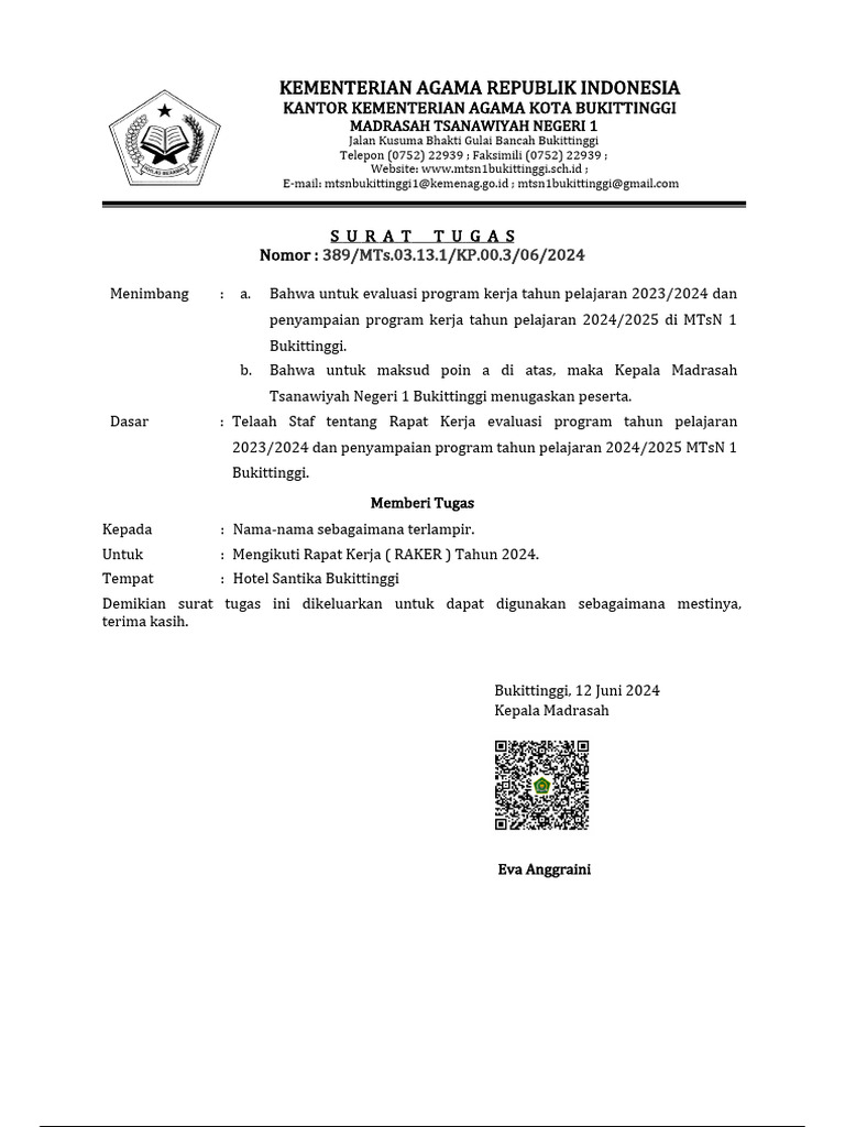 Surat Tugas Raker Tahun 2024 | PDF