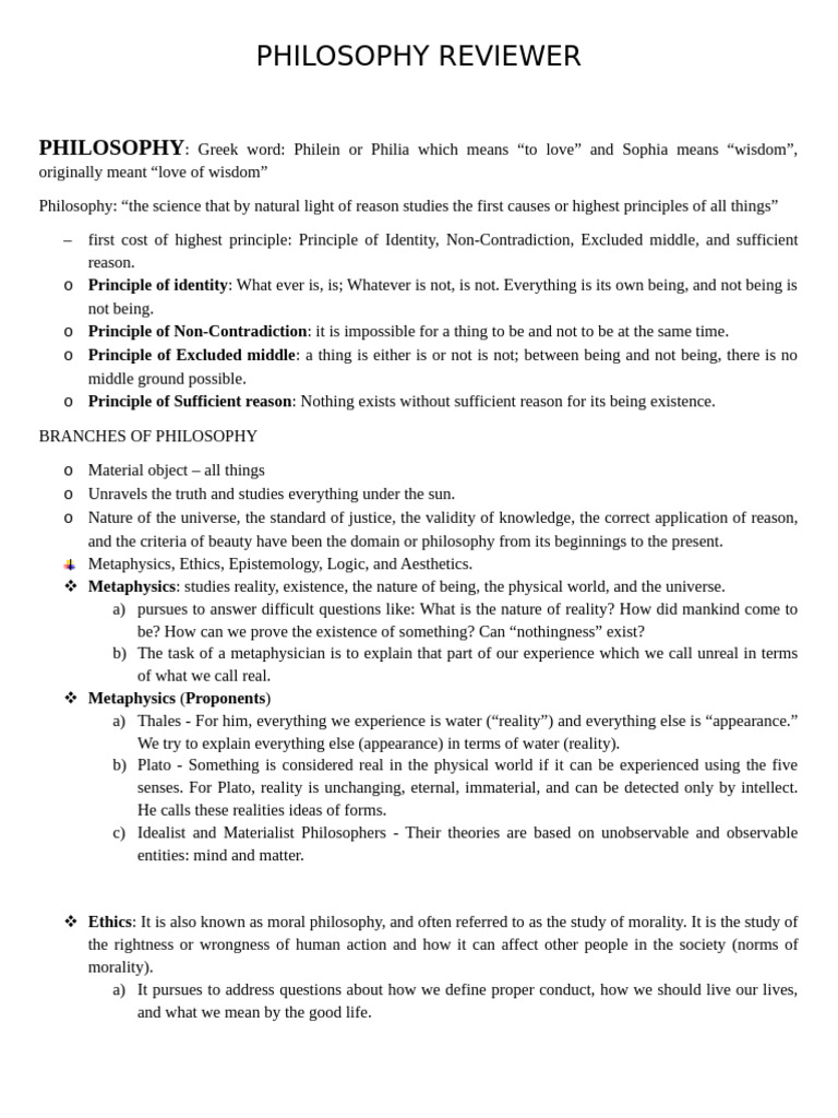 PHILOSOPHY REVIEWER Exam Q1 | PDF