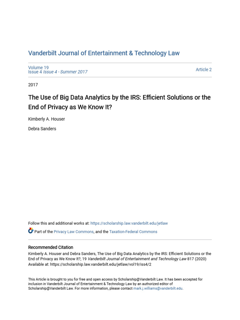 The Use of Big Data Analytics by The IRS - Efficient Solutions or | PDF