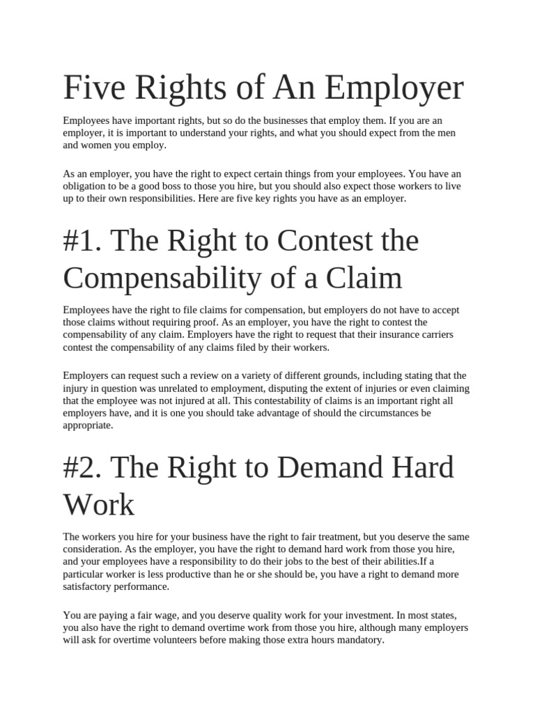 Employer Rights and Expectations Explained | PDF | Employment | Overtime