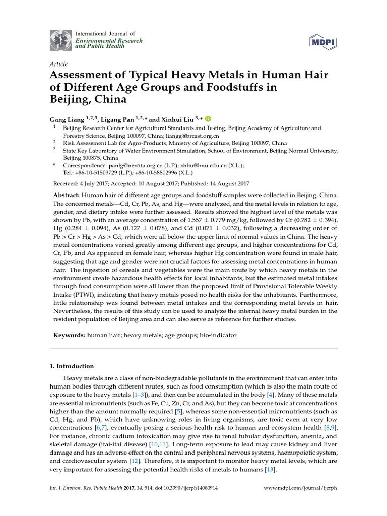 2.assessment of Typical Heavy Metals in Human Hair of Different Age | PDF