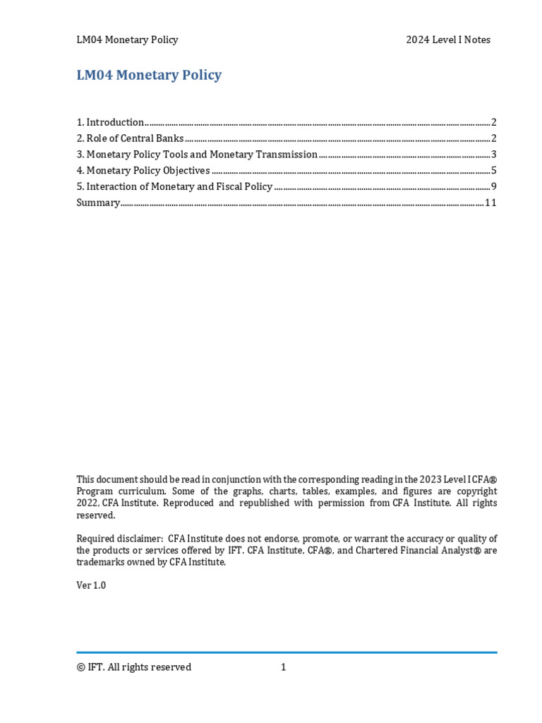 LM04 Monetary Policy IFT Notes | PDF | Monetary Policy | Inflation