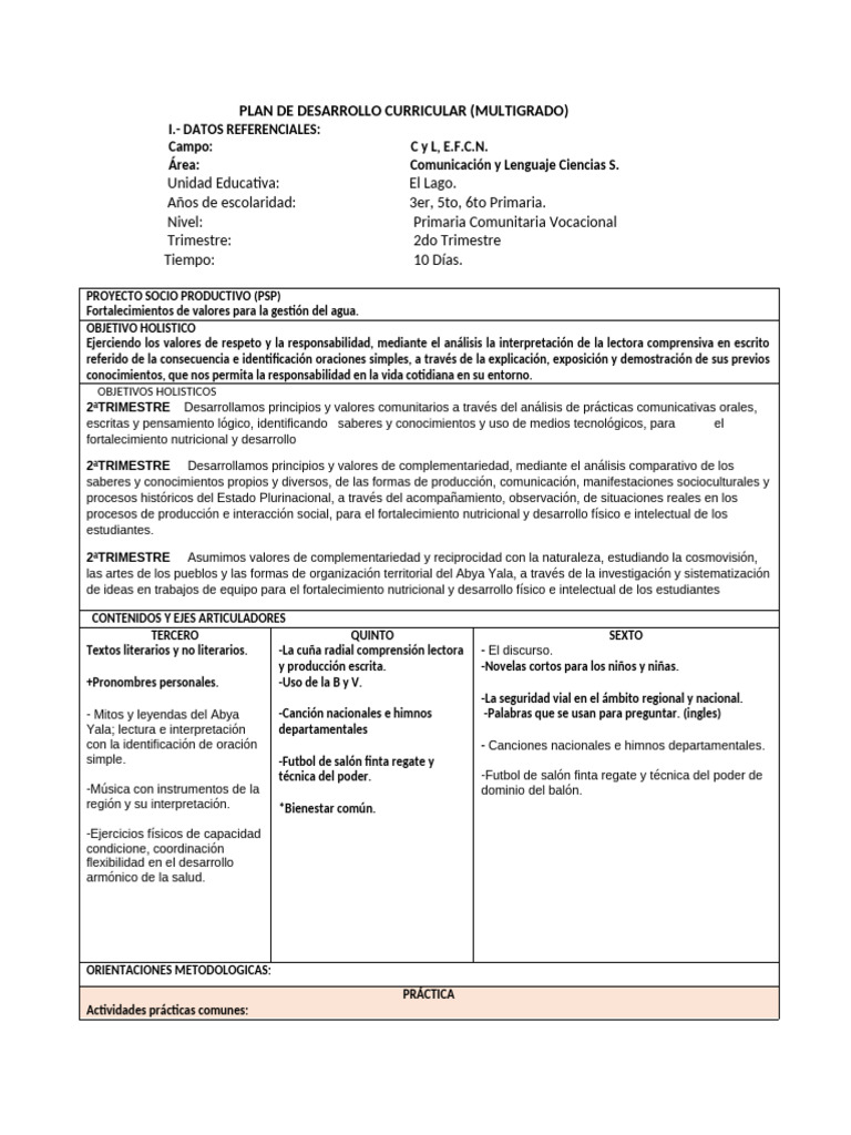 PLAN DE DESARROLLO CURRICULAR 2 TR | PDF