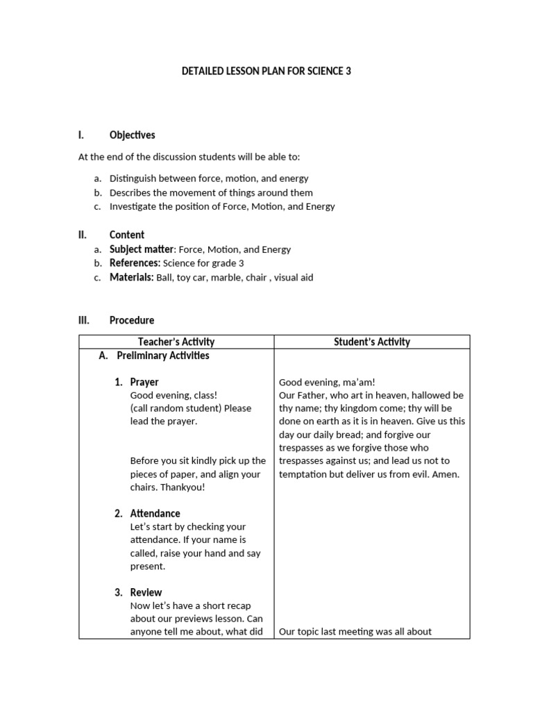 DETAILED LESSON PLAN FOR SCIENCE 3 - Tinee | PDF