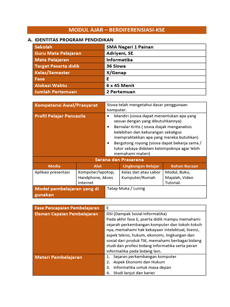 MODUL AJAR-berdiferensiasi Dan KSE | PDF