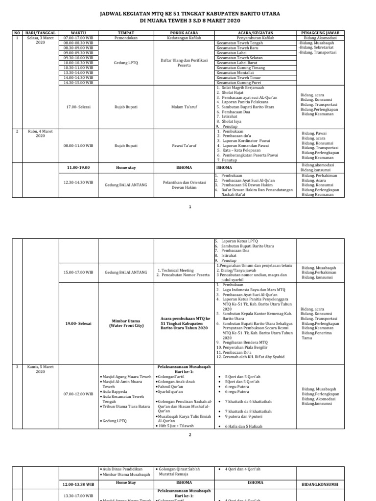 Jadwal Kegiatan Mtq 2020 Fix Pdf