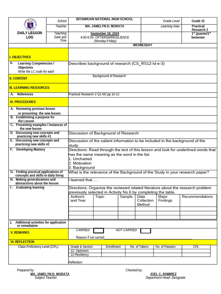 Grade 12 Practical Research Lesson Plan | PDF | Cognition | Learning