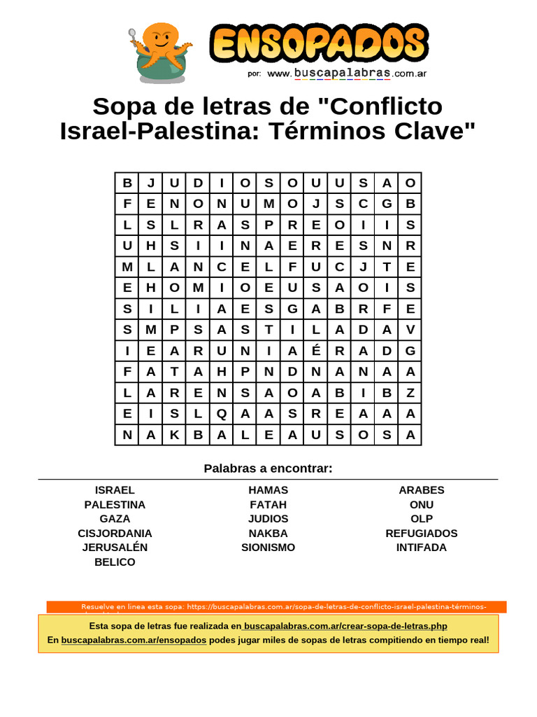 Sopa de Letras de Conflicto Israel Palestina Términos Clave | PDF