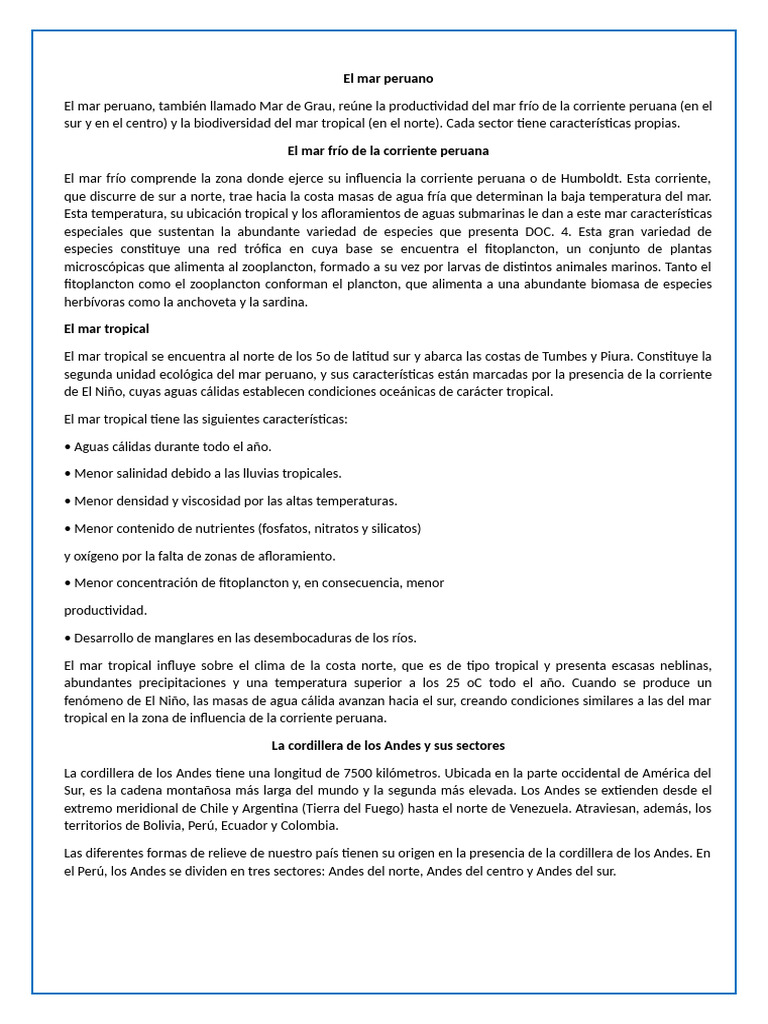 Regiones Naturales Del Peru 1ero | PDF
