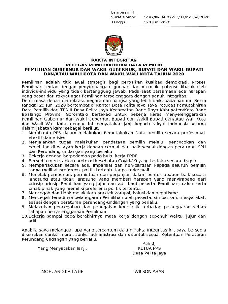 Rev 1. Lampiran III Format Edaran Pakta Integritas PPDP | PDF