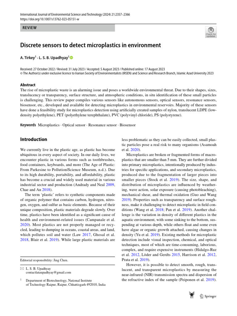 Sensors for Microplastic Detection | PDF
