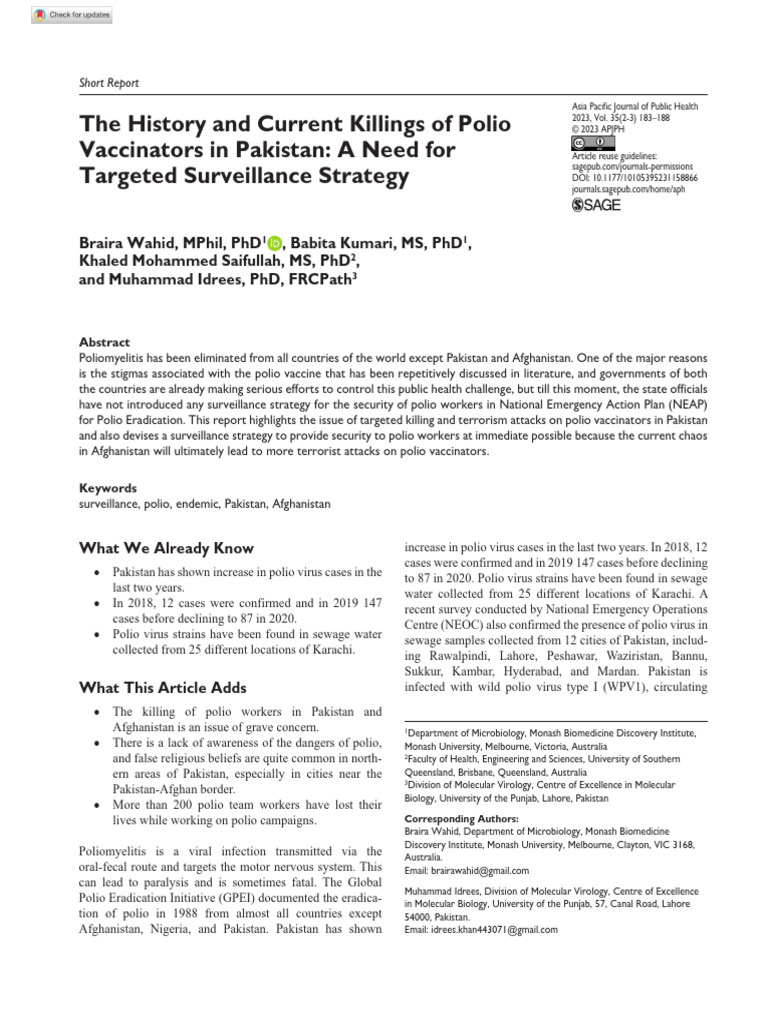 Wahid Et Al 2023 The History and Current Killings of Polio Vaccinators ...