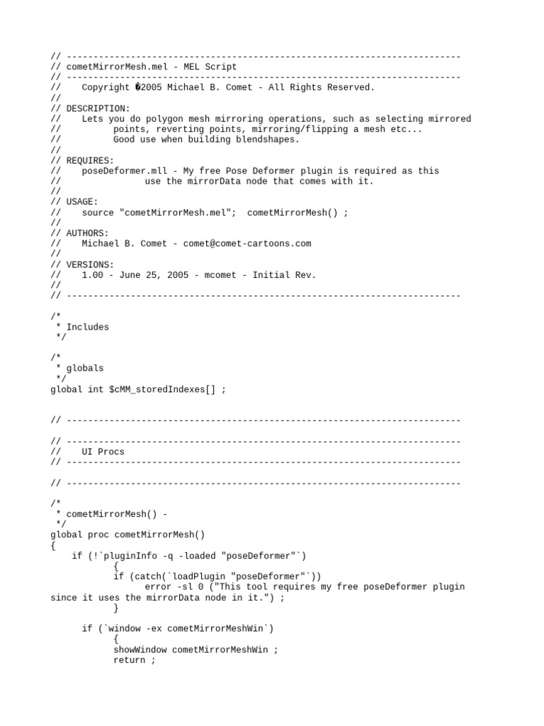 cometMirrorMesh For Maya | PDF
