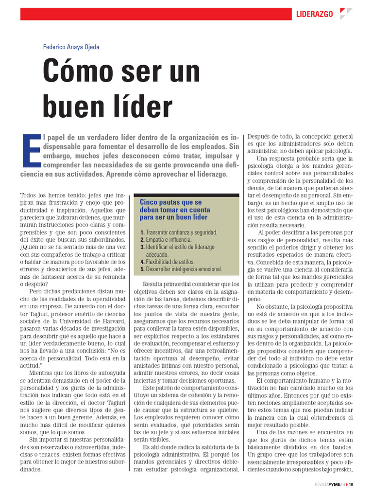 Cómo Ser Un Buen Líder | PDF | Liderazgo | Motivacional