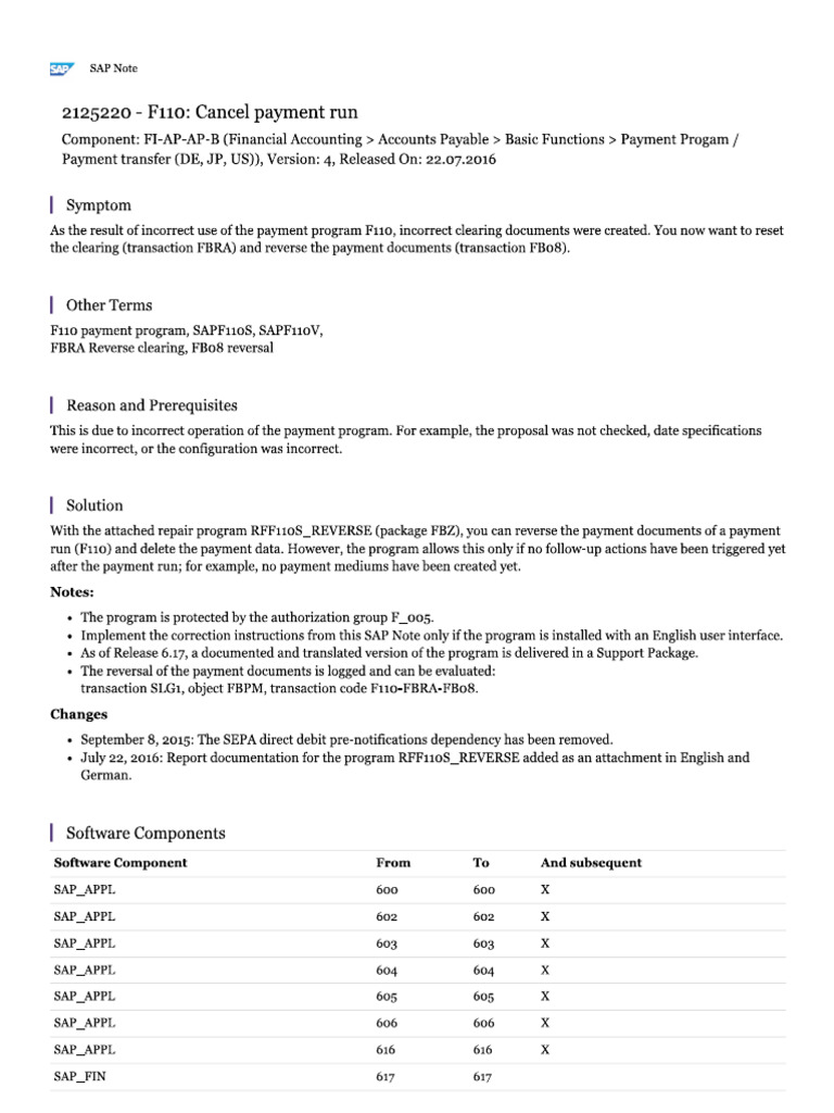 F110 Cancel Payment Run | PDF
