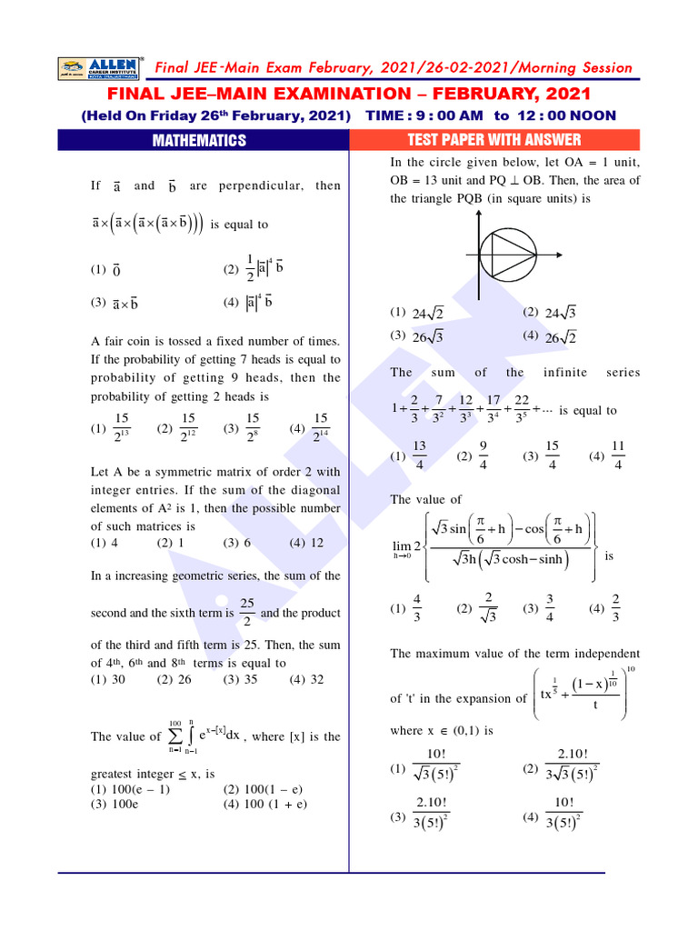 2602 Mathematics Paper With Ans Morning | PDF
