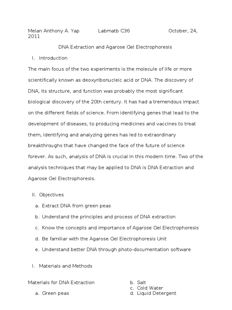 DNA Extraction and Agarose Gel Electrophoresis | Download Free PDF ...