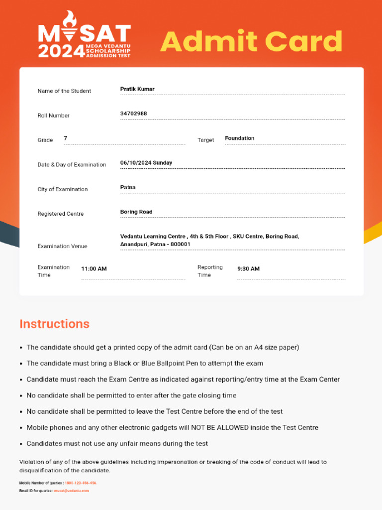 Admit Card | PDF