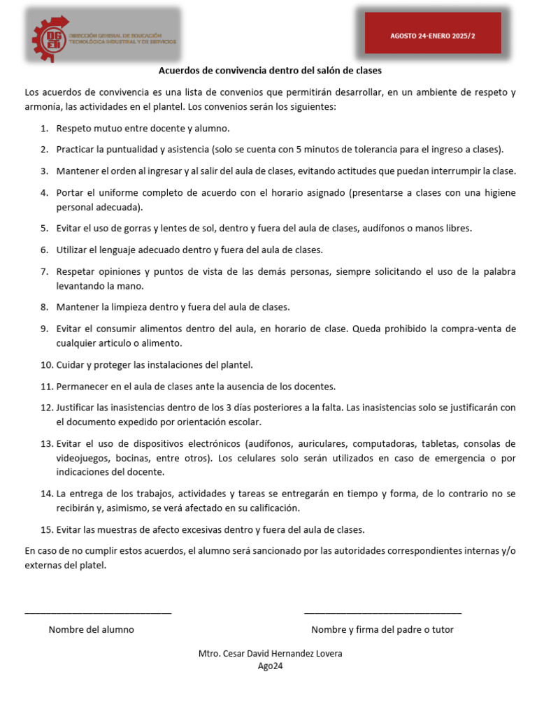 1 Acuerdos de Convivencia Dentro Del Salón de Clases | PDF