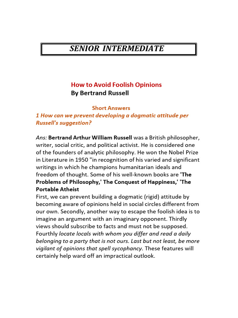 Senior English Literature Notes | PDF | Bertrand Russell | O. Henry