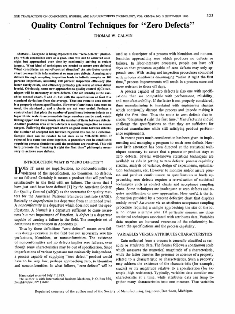 Quality Control Techniques For "Zero Defects" | PDF