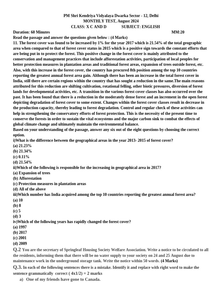 X august monthly test answer key pdf